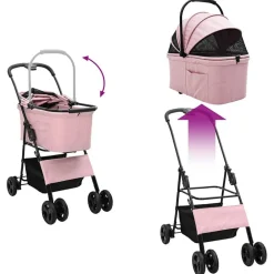 vidaXL Carrito Plegable para Mascotas 81 x 47 x 99 cm Poliéster Rosa Clearance