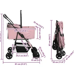 vidaXL Carrito Plegable para Mascotas 81 x 47 x 99 cm Poliéster Rosa Clearance