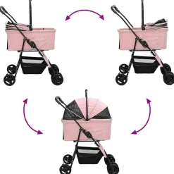 vidaXL Carrito Plegable para Mascotas 81 x 47 x 99 cm Poliéster Rosa Clearance