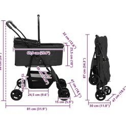 vidaXL Carrito Plegable para Mascotas 81 x 47 x 99 cm Poliéster Negro Discount