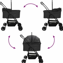 vidaXL Carrito Plegable para Mascotas 81 x 47 x 99 cm Poliéster Negro Discount