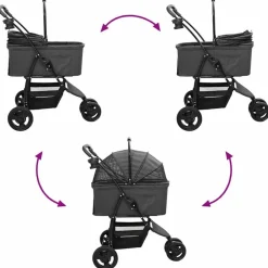 vidaXL Carrito Plegable para Mascotas 78 x 54 x 101 cm Poliéster Negro Hot