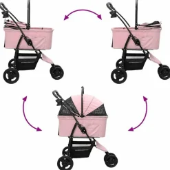 vidaXL Carrito Plegable para Mascotas 78 x 54 x 101 cm Poliéster Rosa New