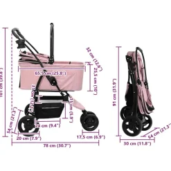 vidaXL Carrito Plegable para Mascotas 78 x 54 x 101 cm Poliéster Rosa New