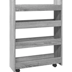 vidaXL Carro de almacenaje estrecho 4 niveles madera Gris sonoma Sale