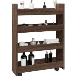 vidaXL Carro de almacenaje estrecho 4 niveles madera marrón roble Marr&oacute;n roble Discount