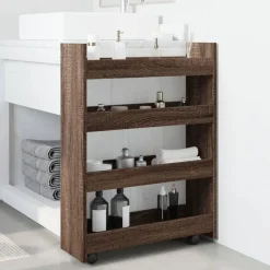 vidaXL Carro de almacenaje estrecho 4 niveles madera marrón roble Marr&oacute;n roble Discount