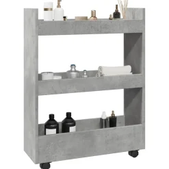 vidaXL Carro de almacenaje estrecho 3 niveles madera gris hormigón Gris hormig&oacute;n Outlet