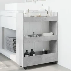 vidaXL Carro de almacenaje estrecho 3 niveles madera gris hormigón Gris hormig&oacute;n Outlet