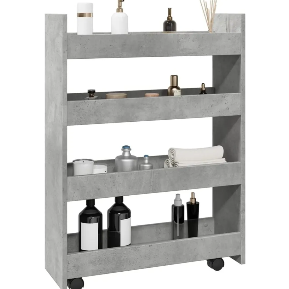vidaXL Carro de almacenaje estrecho 4 niveles madera gris hormigón Gris hormigón