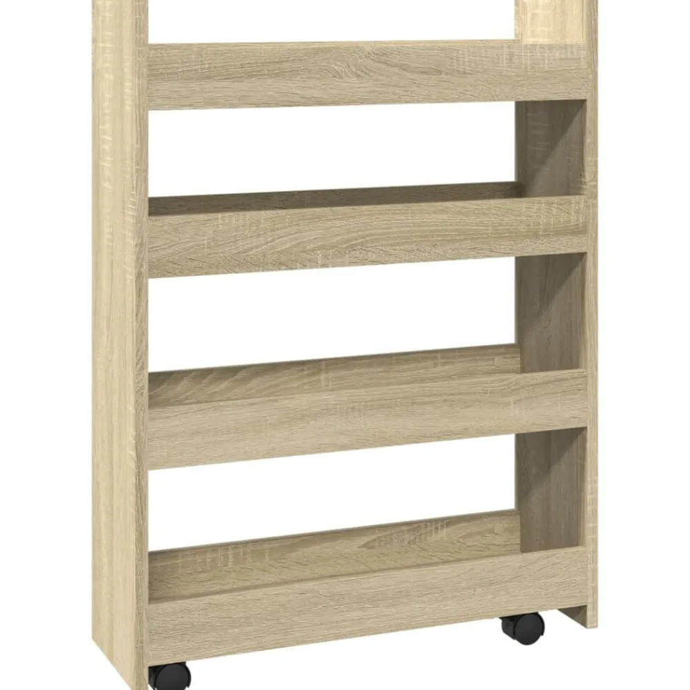 vidaXL Carro de almacenaje estrecho 4 niveles madera Roble Sonoma Outlet