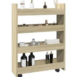 vidaXL Carro de almacenaje estrecho 4 niveles madera Roble Sonoma Outlet