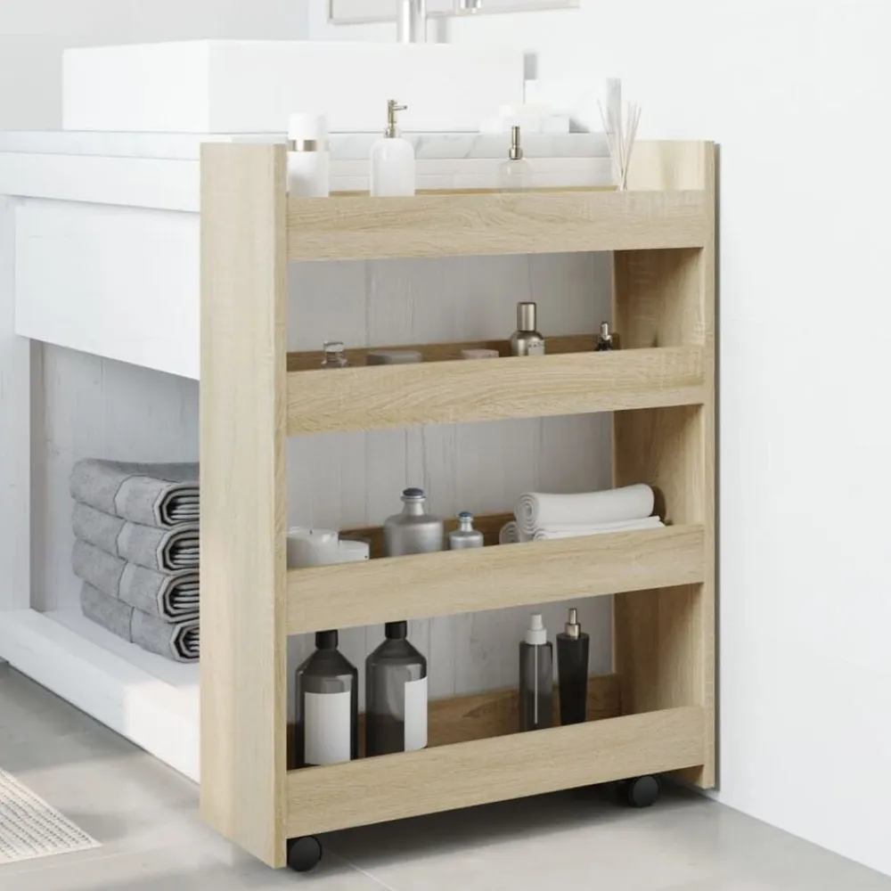 vidaXL Carro de almacenaje estrecho 4 niveles madera Roble Sonoma Outlet