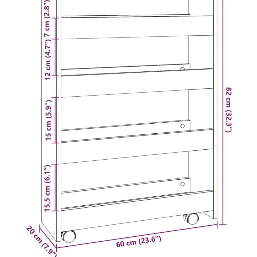 vidaXL Carro de almacenaje estrecho 4 niveles madera Roble Sonoma Outlet