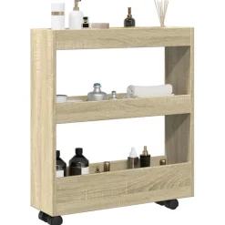 vidaXL Carro de almacenaje estrecho 3 niveles madera Roble Sonoma
