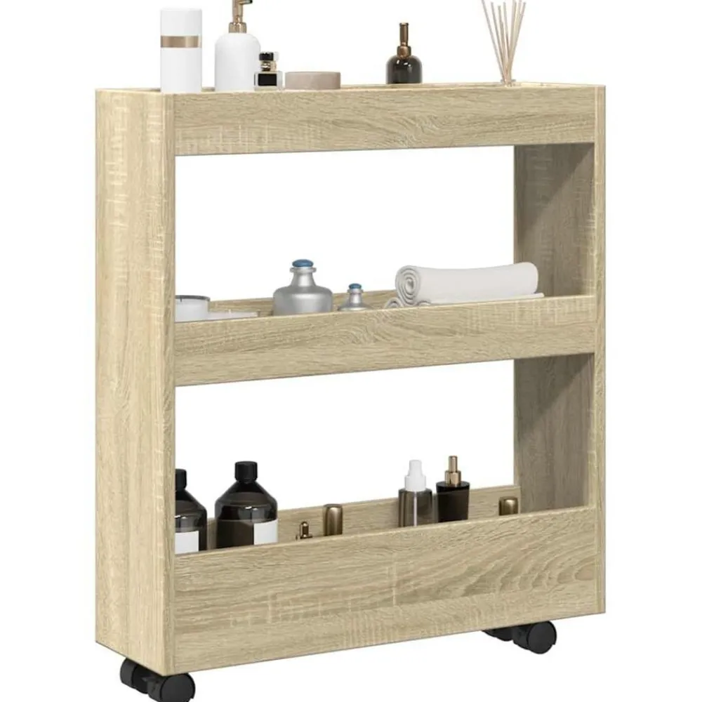 vidaXL Carro de almacenaje estrecho 3 niveles madera Roble Sonoma