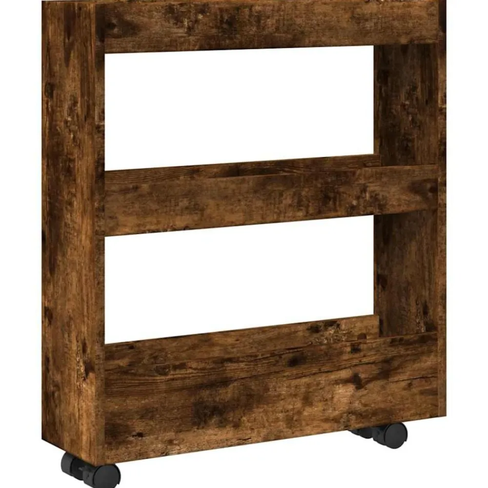 vidaXL Carro de almacenaje estrecho 3 niveles madera Roble ahumado Sale