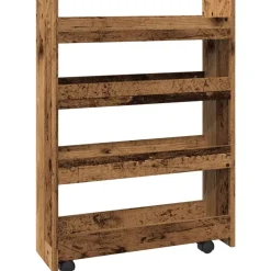 vidaXL Carro de almacenaje estrecho 4 niveles madera envejecida Madera antigua Sale