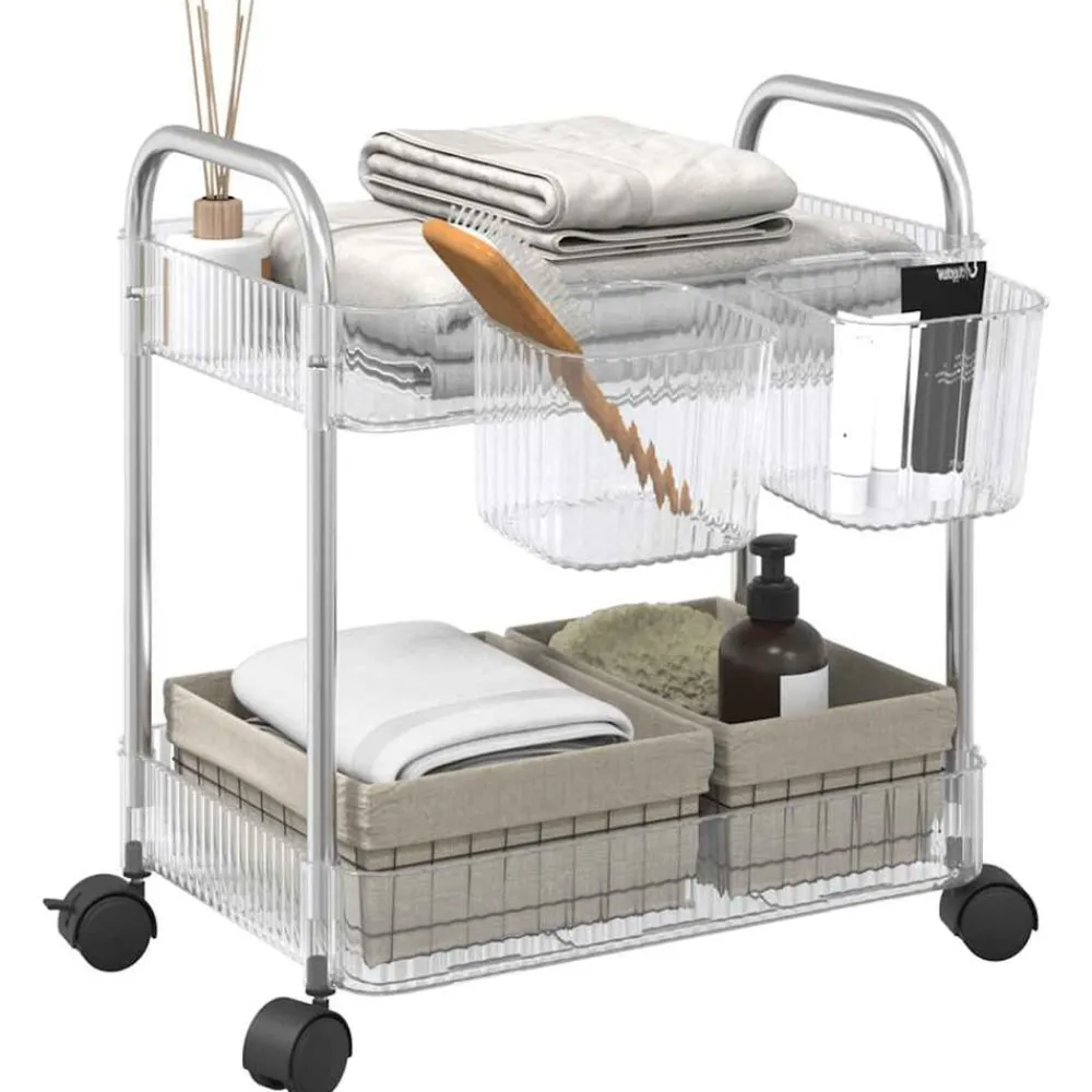 vidaXL Herramientas-Carro de almacenamiento 2 niveles transparente 37x28x43,5 cm