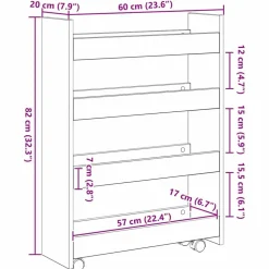 vidaXL Carro de Almacenamiento Estrecho 60 x 20 x 82 cm Roble negro Best