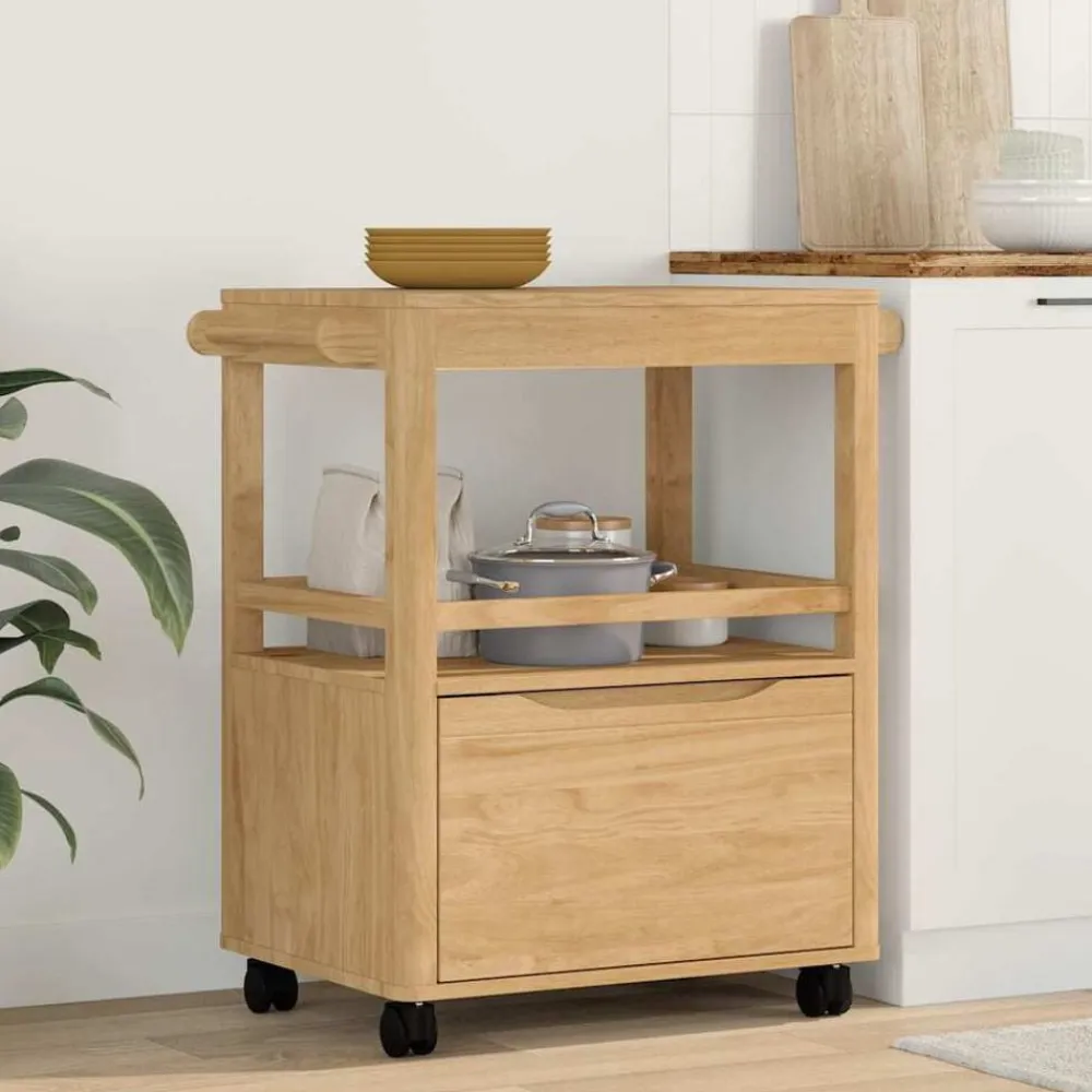 vidaXL Carro de Cocina FLORO Marrón cera 72,5 x 45 x 80 cm Marrón cera Clearance