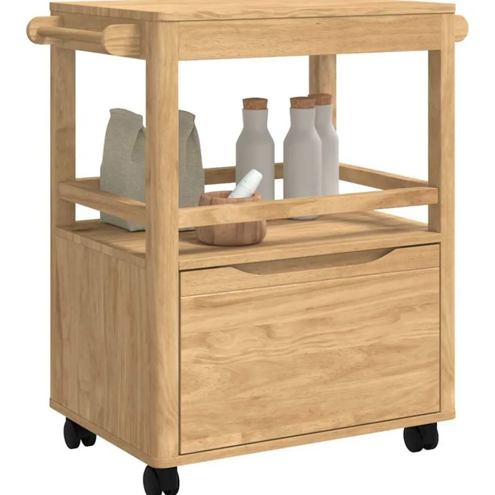 vidaXL Carro de Cocina FLORO Marrón cera 72,5 x 45 x 80 cm Marrón cera Clearance