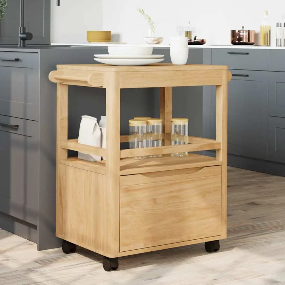 vidaXL Carro de Cocina FLORO Marrón cera 72,5 x 45 x 80 cm Marrón cera Clearance