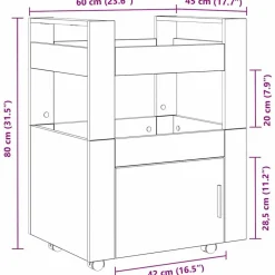 vidaXL Carros E Islas-Carro de Cocina 60 x 45 x 80 cm