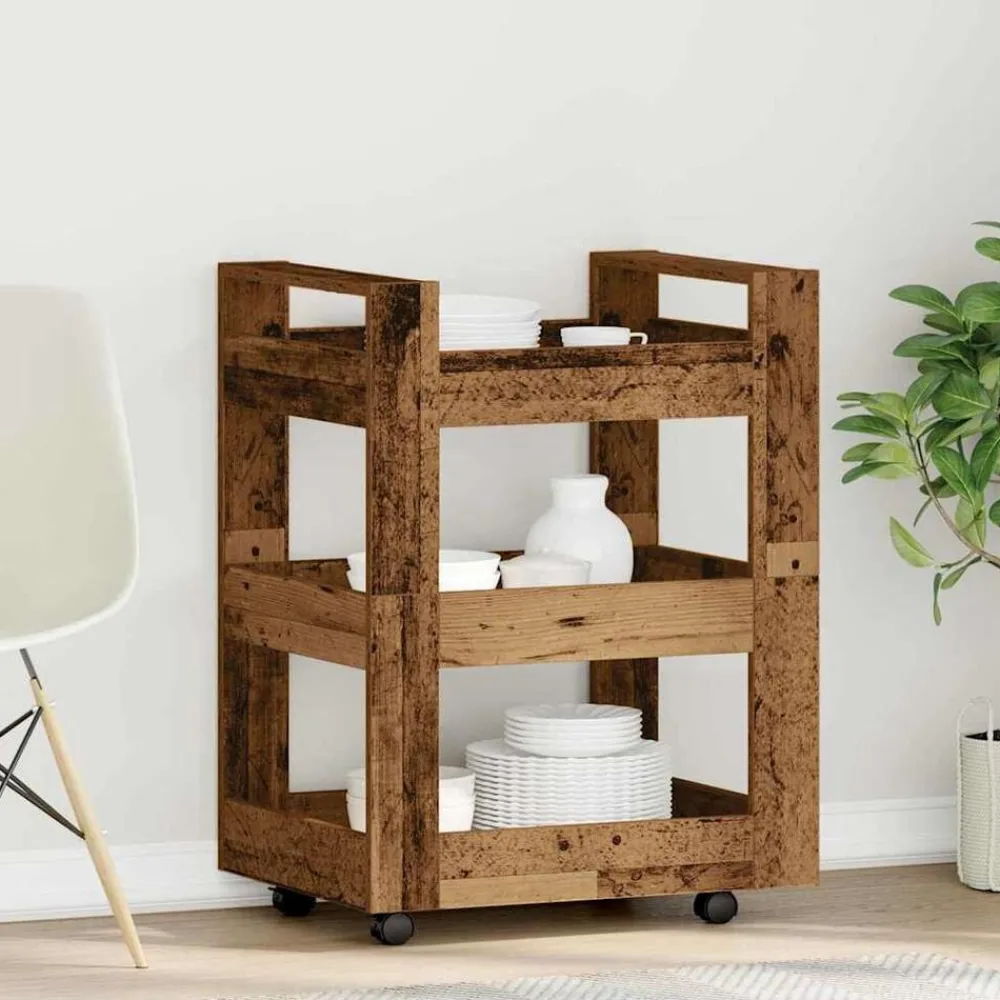 vidaXL Carro de Cocina Madera de roble 60 x 45 x 80 cm Madera envejecida Clearance