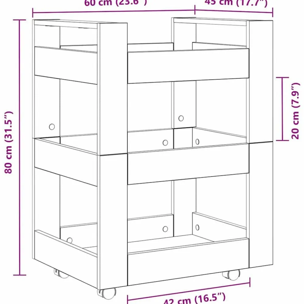 vidaXL Carro de Cocina Madera de roble 60 x 45 x 80 cm Madera envejecida Clearance