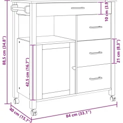 vidaXL Carros E Islas-Carro de Cocina MONZA 84 x 40 x 88,5 cm