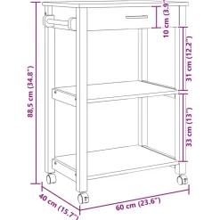 vidaXL Carro de Cocina MONZA 60 x 40 x 88,5 cm Negro Best