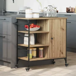 vidaXL Carro de Cocina Roble artesanal 87.5 x 39 x 84.5 cm Roble artisan Sale