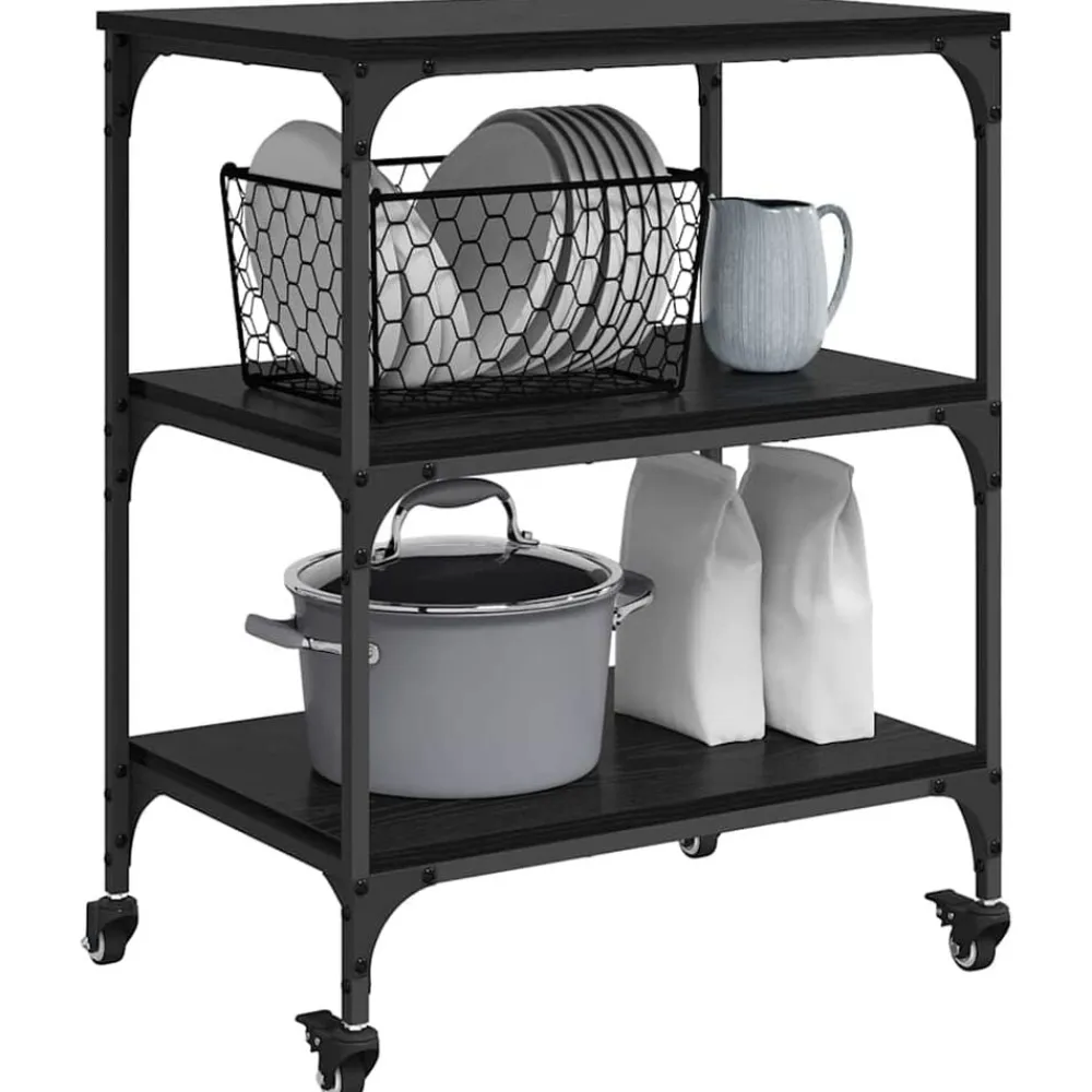 vidaXL Carro de Cocina 60 x 41 x 76 cm Roble negro Best