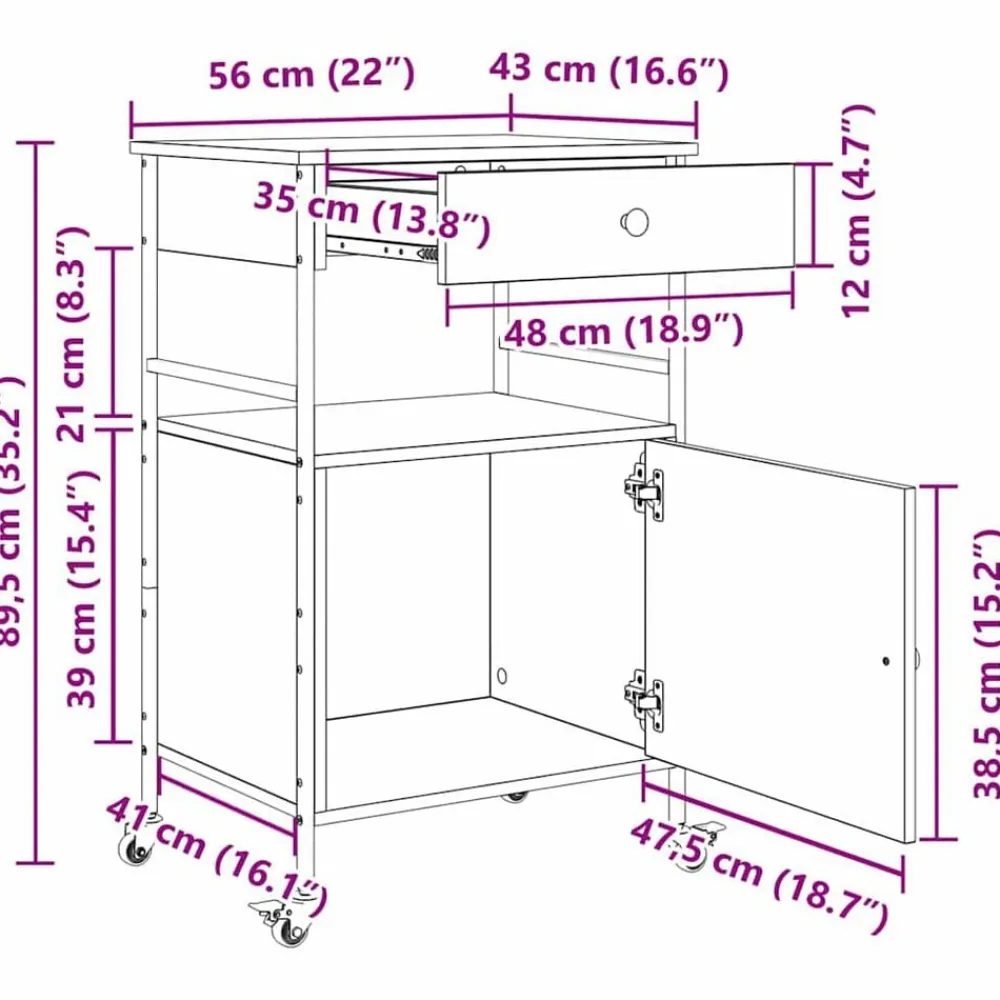 vidaXL Carros E Islas-Carro de Cocina 56 x 43 x 89,5 cm