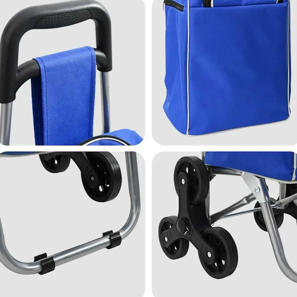 vidaXL Carro de compras 39.5 x 33 x 93 cm Tela Oxford Azul Clearance