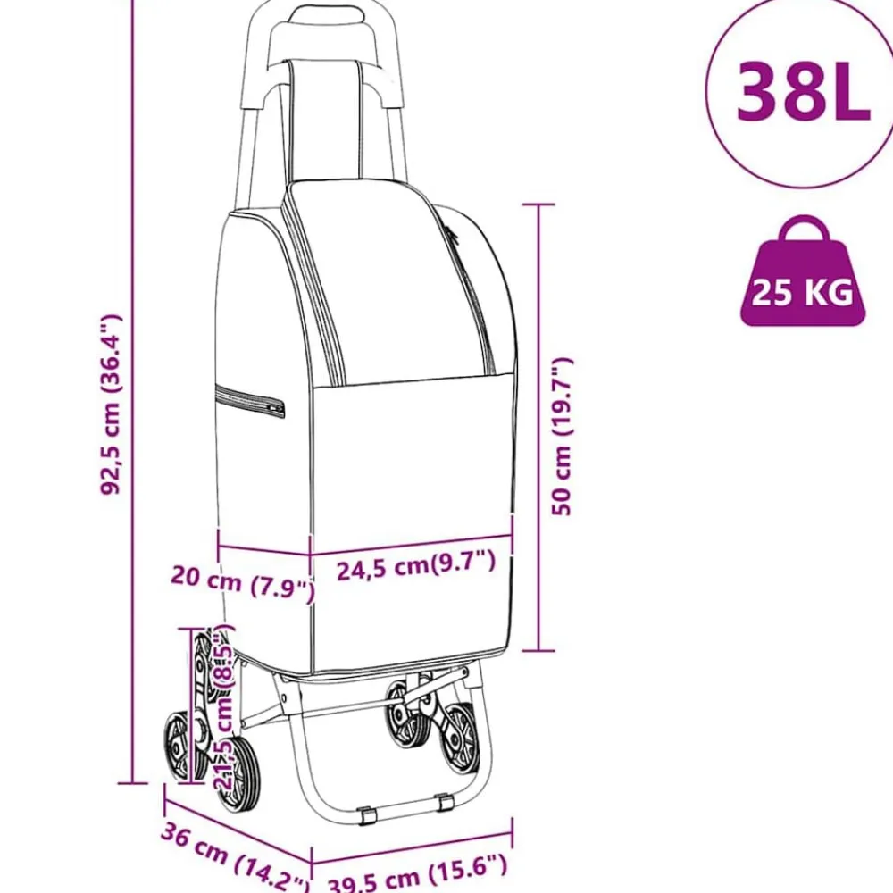 vidaXL Carro de compras 39.5 x 33 x 93 cm Tela Oxford Azul Clearance
