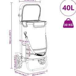 vidaXL Maletas Y Bolsos De Viaje-Carro de compras 36,5 x 46,5 x 100,5 cm Tela Oxford