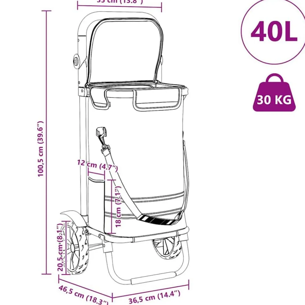 vidaXL Maletas Y Bolsos De Viaje-Carro de compras 36,5 x 46,5 x 100,5 cm Tela Oxford