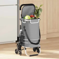 vidaXL Carro de compras 47 x 39 x 100,5 cm Tela Oxford Gris Hot