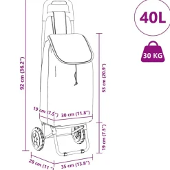 vidaXL Maletas Y Bolsos De Viaje-Carro de compras 35 x 28 x 92 cm Tela Oxford