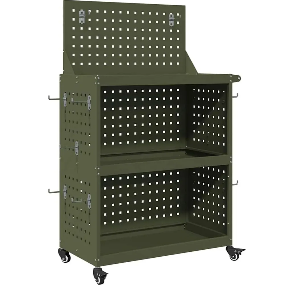 vidaXL Carro de herramientas con estante 65 x 35 x 111 cm Verde oliva Clearance
