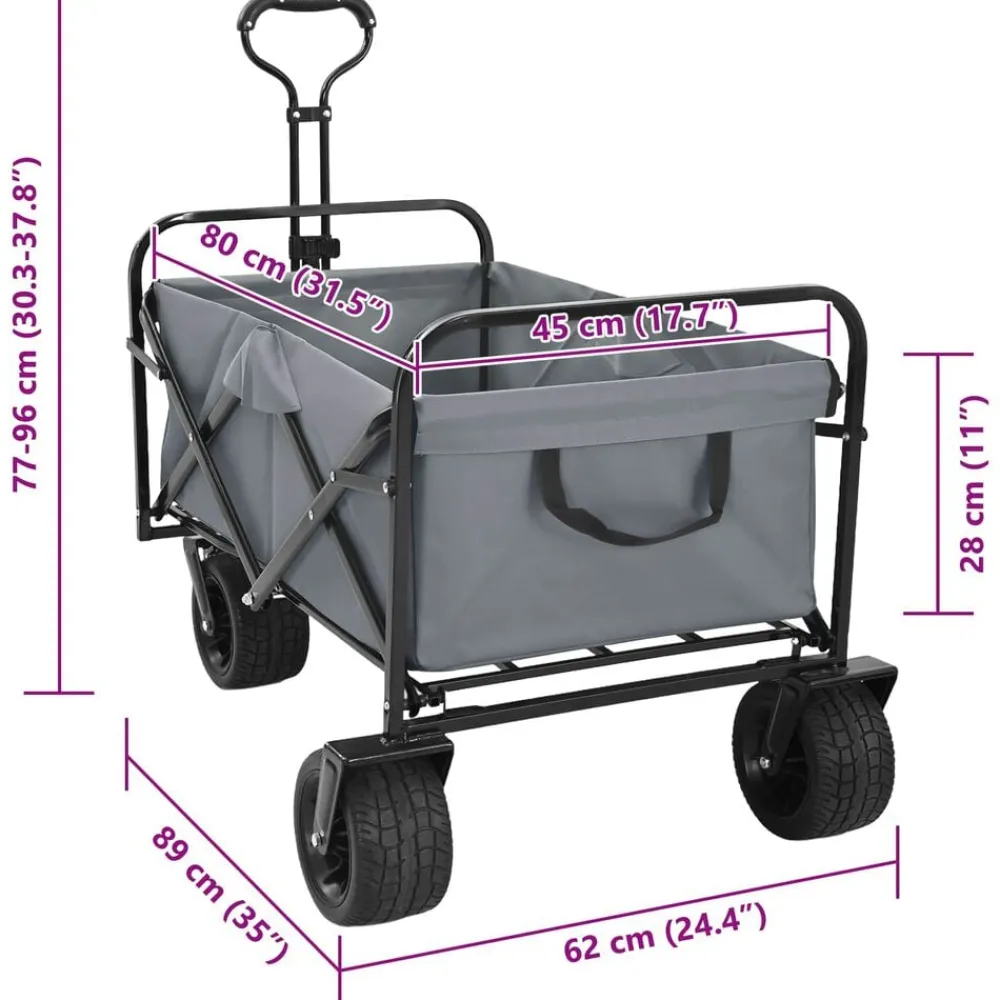 vidaXL Carro de Mano Plegable 89 x 63 x 96 cm Gris Online