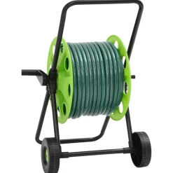 vidaXL Accesorios De Bricolaje-Carro de rollo con manguera verde 30 m PVC