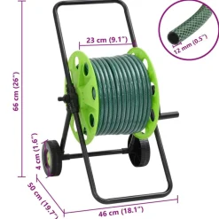 vidaXL Accesorios De Bricolaje-Carro de rollo con manguera verde 30 m PVC
