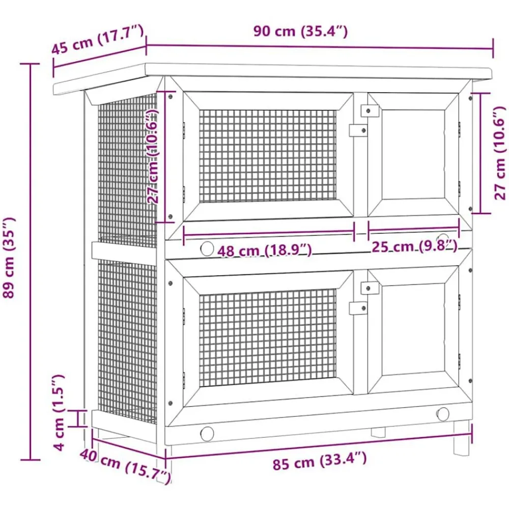 vidaXL Casa de animales pequeños jaula conejera 4 puertas madera Latón Sale