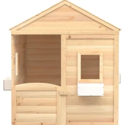 vidaXL Casa de juegos con puerta con cierre y macetas madera abeto Marr&oacute;n Discount