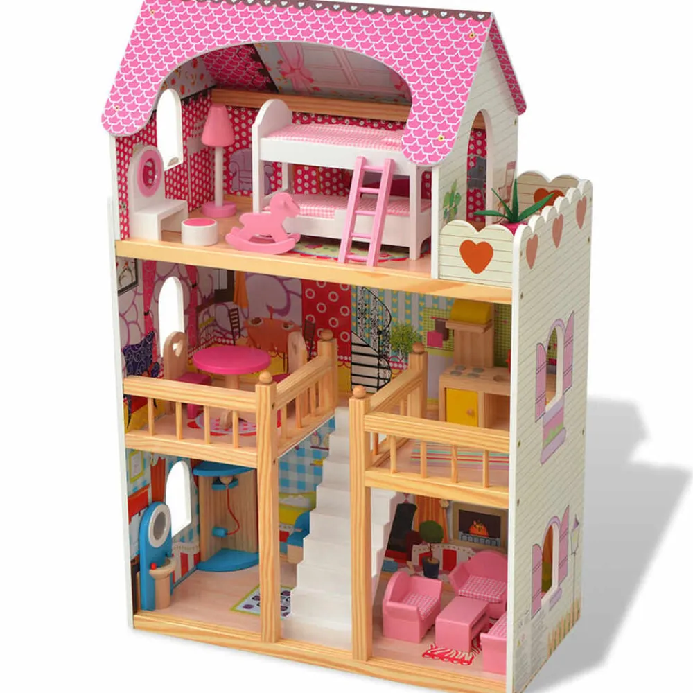 vidaXL Juguetes-Casa de muñecas de 3 pisos madera 60x30x90 cm