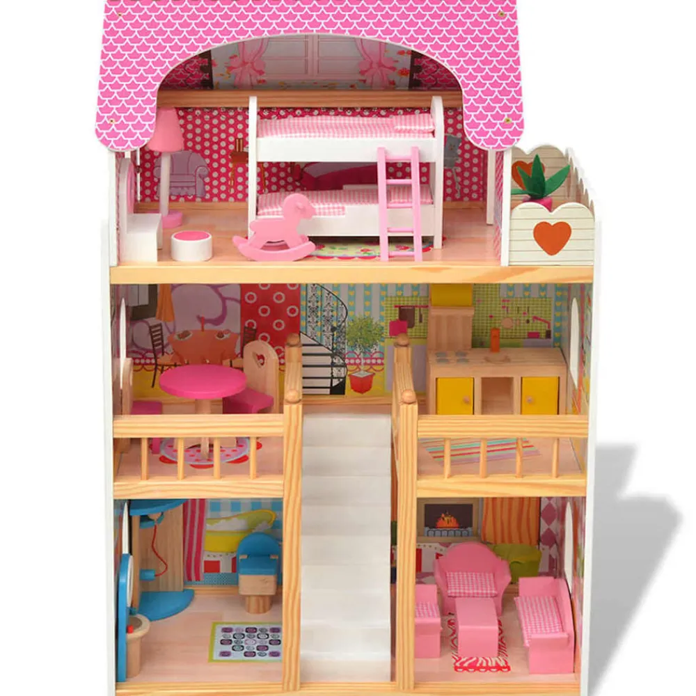 vidaXL Juguetes-Casa de muñecas de 3 pisos madera 60x30x90 cm