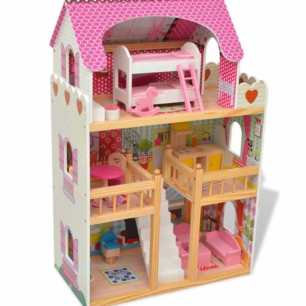 vidaXL Juguetes-Casa de muñecas de 3 pisos madera 60x30x90 cm